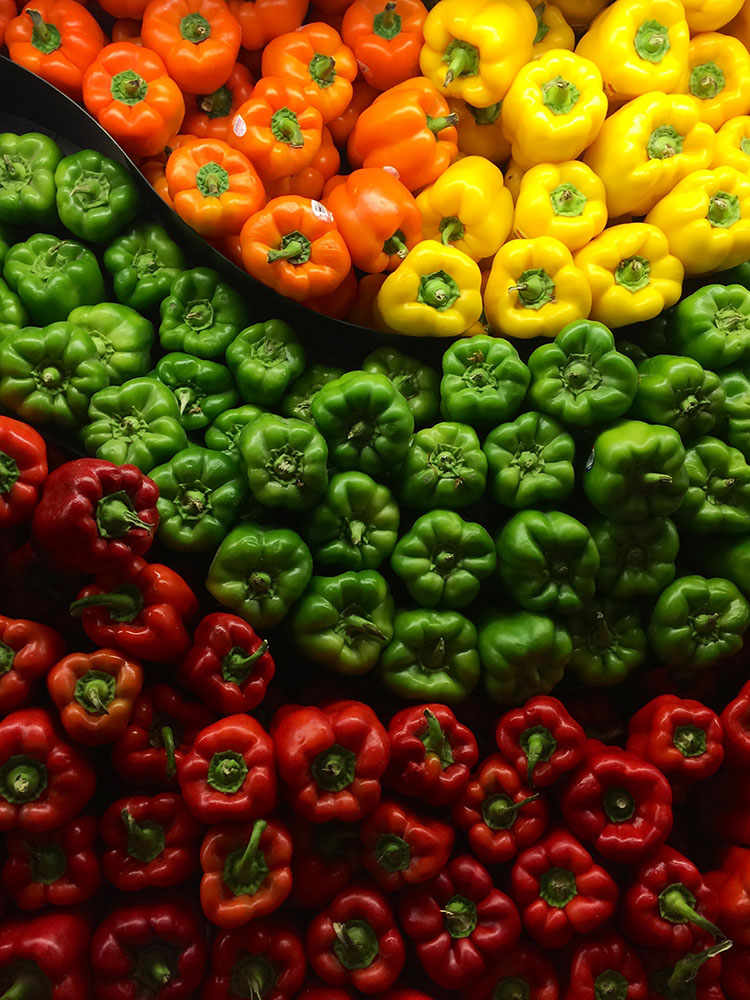 colorful orange, red, yellow, green peppers