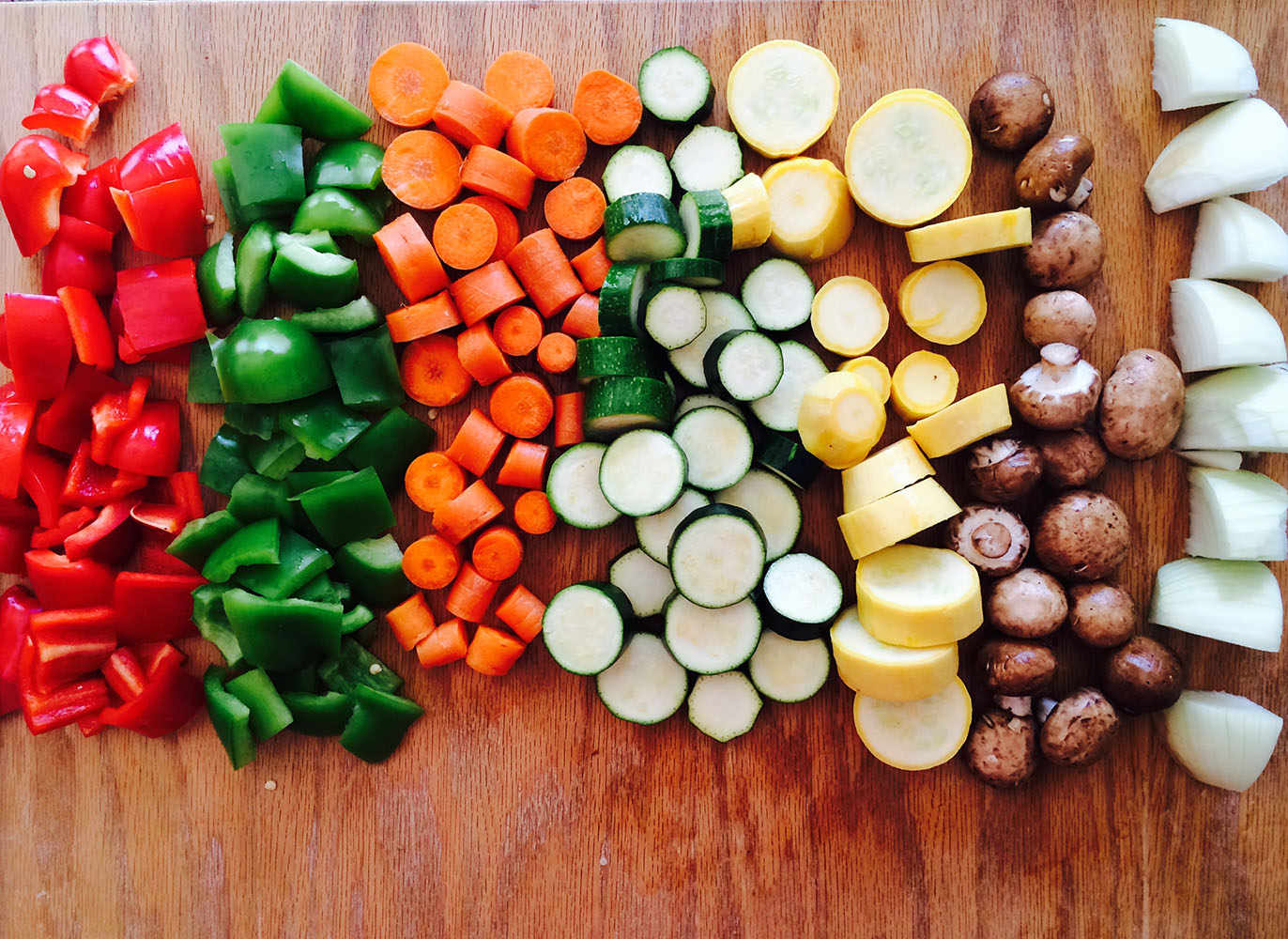 chopped peppers, carrots, mushrooms, union, cucumber vegetables
