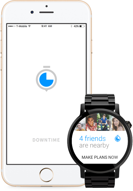 Downtime mockup on iPhone 6S and Moto 360