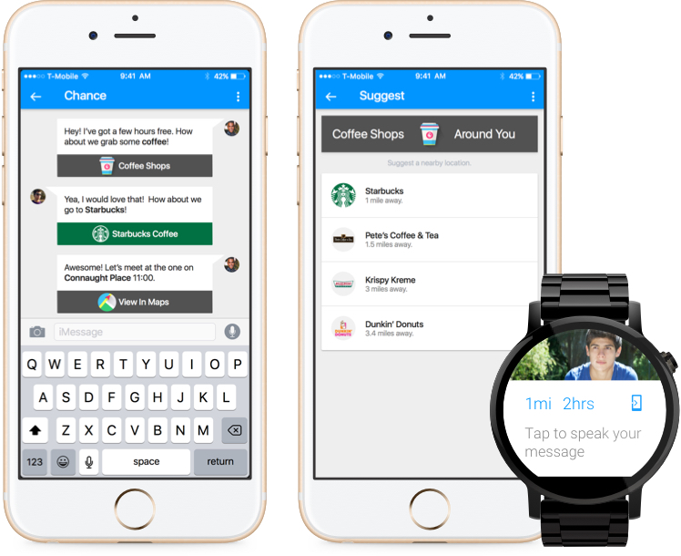 Downtime Smart Chat for iPhone 6s and Android Wear in Material Design