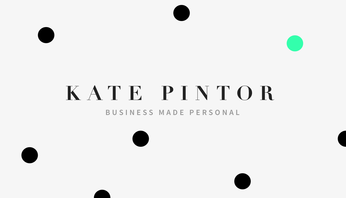 Kate Pintor Entrepreneurial Coach business card early iteration with dots